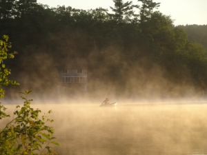 canoe in the fog
